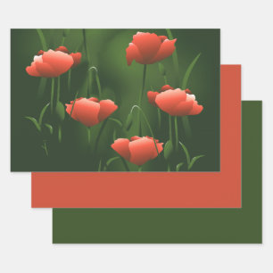 Poppies Floral Poppy Wrapping Paper Sheet