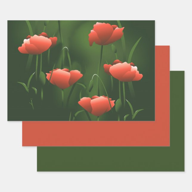 Poppies Floral Poppy Wrapping Paper Sheet (Set)