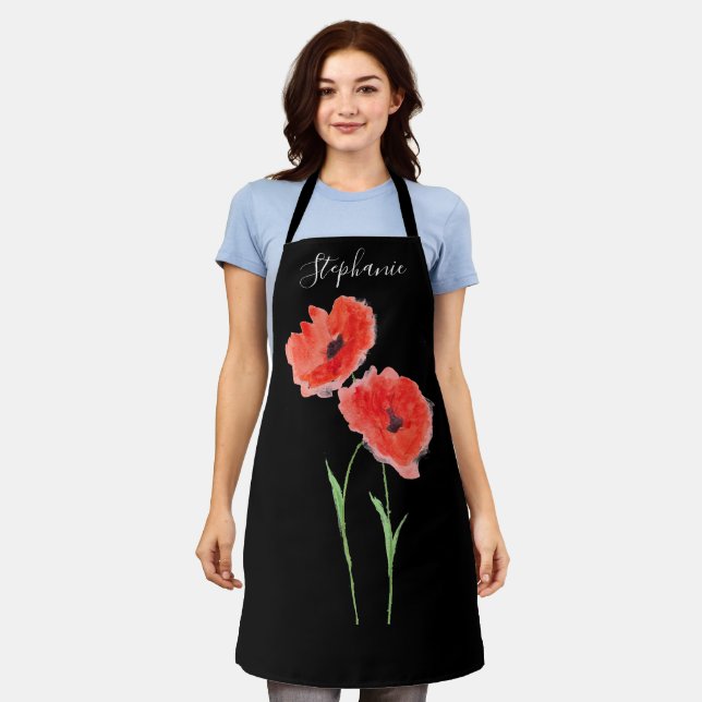 Poppies Floral Red Poppy Botanical Art Summer Apron (Worn)