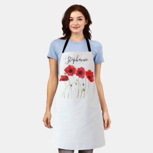 Poppies Floral Red Poppy Botanical Art Summer Apron
