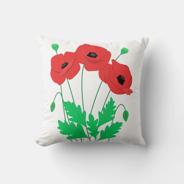 Poppies flowers cute floral pattern cushion (Front)