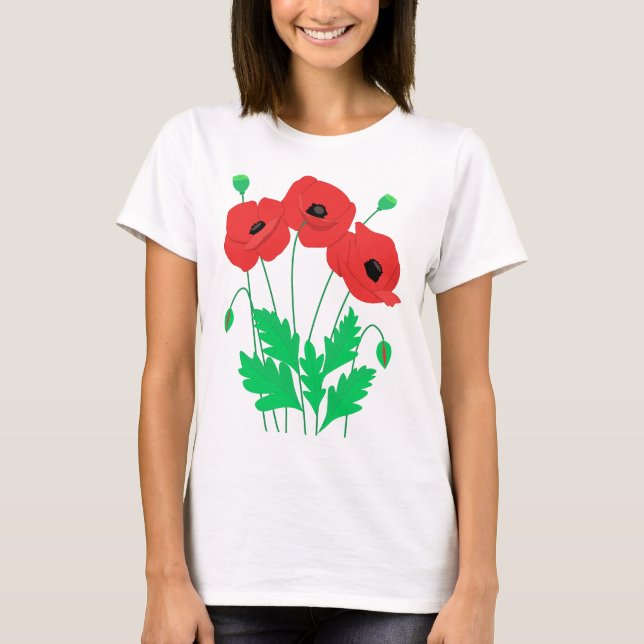 Poppies flowers Cute floral pattern T-Shirt (Front)
