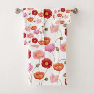 Poppies Flowers Pattern Bath Towel Set