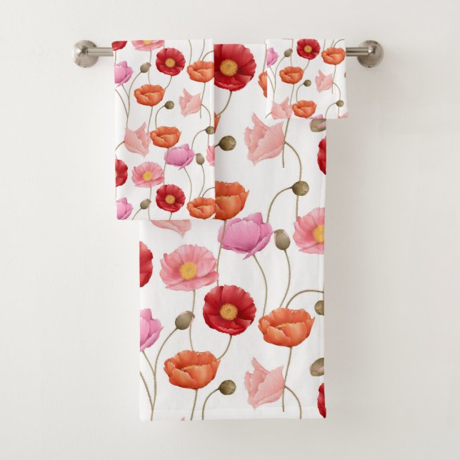 Poppies Flowers Pattern  Bath Towel Set (Insitu)