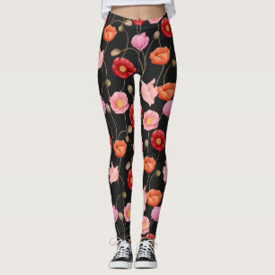 Poppies Flowers Pattern  Leggings