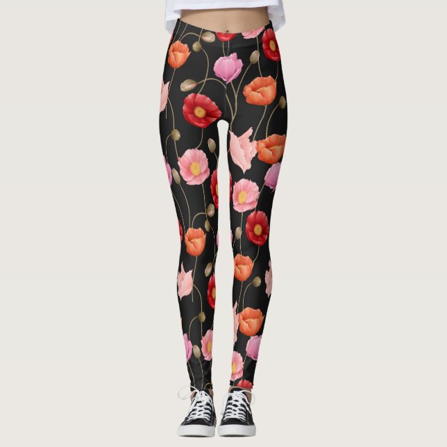 Poppies Flowers Pattern  Leggings (Front)
