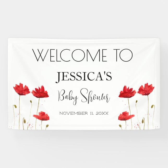Poppies Flowers Poppy Baby Shower Welcome Sign (Horizontal)