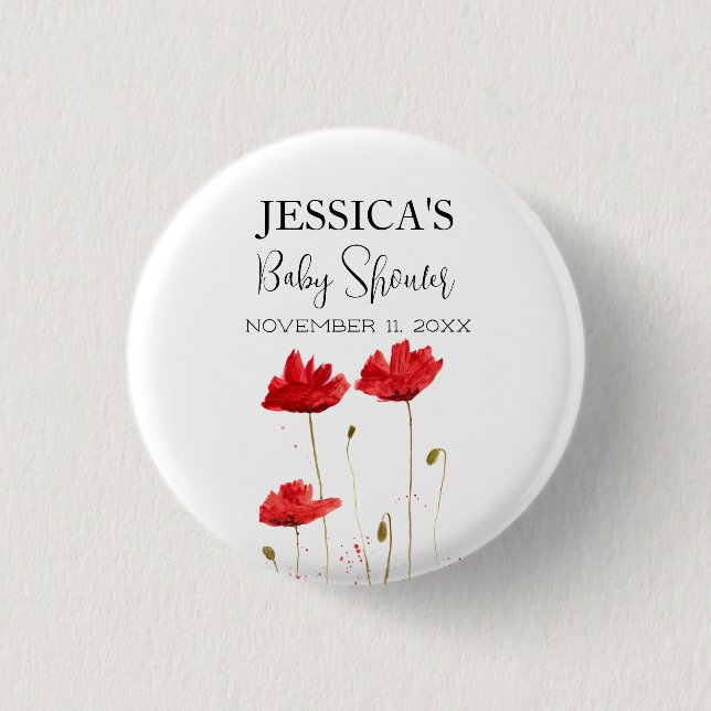 Poppies Flowers Poppy Baby Shower Wildflower girl 3 Cm Round Badge (Front)