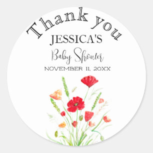 Poppies Flowers Poppy Baby Shower Wildflower girl Classic Round Sticker