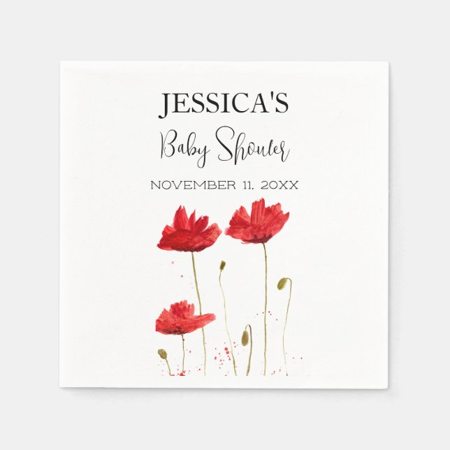 Poppies Flowers Poppy Baby Shower Wildflower girl Napkin (Front)