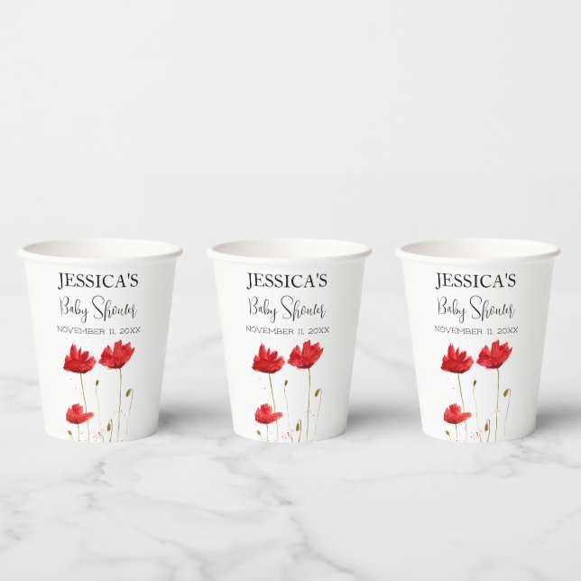 Poppies Flowers Poppy Baby Shower Wildflower girl Paper Cups (Multi)