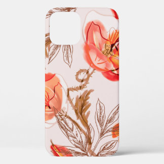Poppies Flowers Seamless Pattern on a Beige Backgr iPhone 12 Case