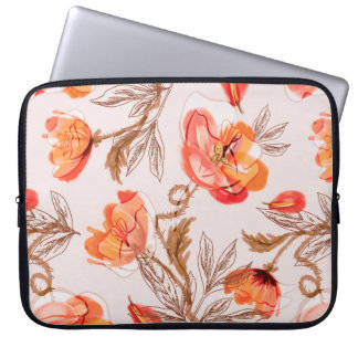 Poppies Flowers Seamless Pattern on a Beige Backgr Laptop Sleeve
