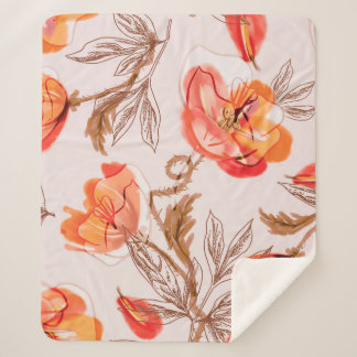 Poppies Flowers Seamless Pattern on a Beige Backgr Sherpa Blanket