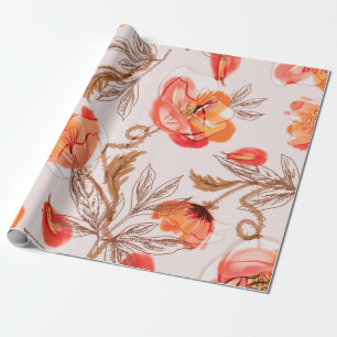 Poppies Flowers Seamless Pattern on a Beige Backgr Wrapping Paper