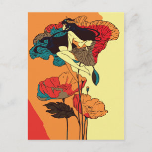 Poppies Girl in the Wind Postcard