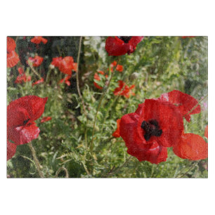 Poppies Glass Cutting Board