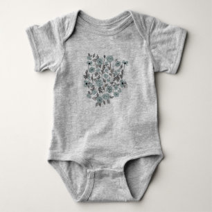 Poppies Grey Blue Flowers Baby Bodysuit