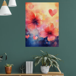 Poppies & Hearts – Romantic Watercolor Art Poster