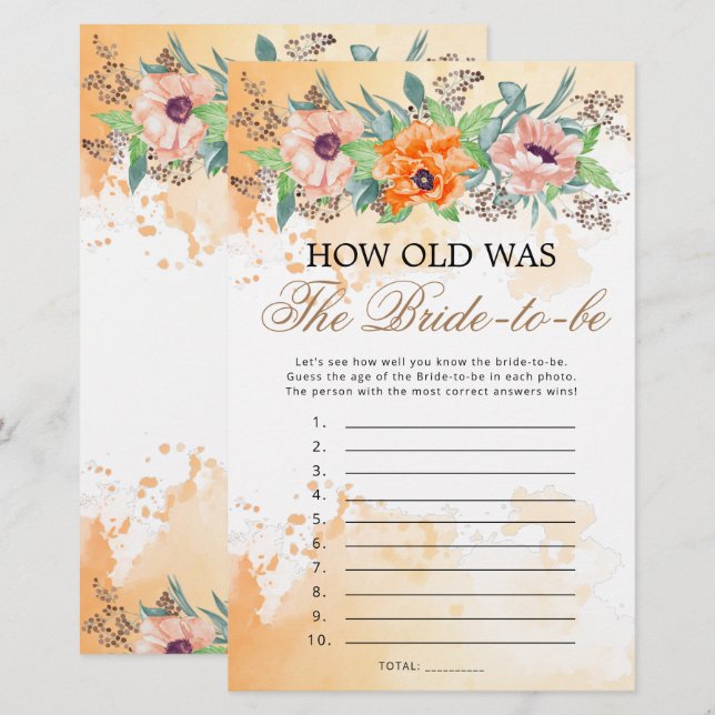 Poppies how old was the bride-to-be game (Front/Back)