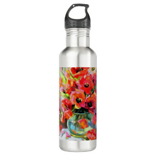 Poppies In A Glass Vase 710 Ml Water Bottle