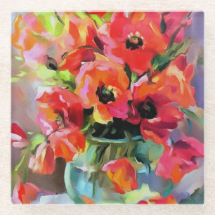 Poppies In A Glass Vase Coaster