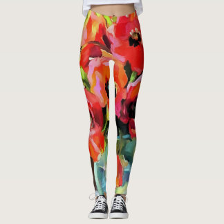 Poppies In A Glass Vase Leggings
