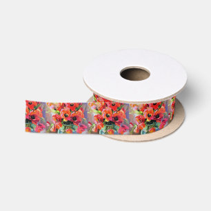 Poppies In A Glass Vase Satin Ribbon