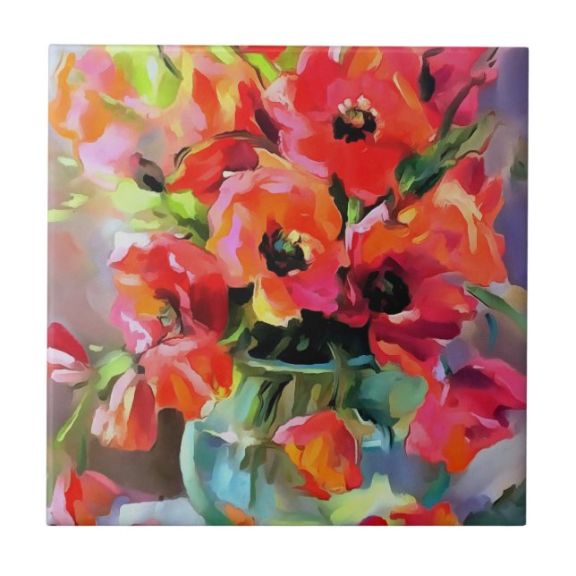 Poppies In A Glass Vase Tile (Front)