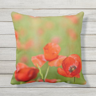 Poppies in a poppy field outdoor pillow