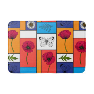Poppies in colourful boxes bath mat