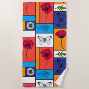 Poppies in colourful boxes beach towel