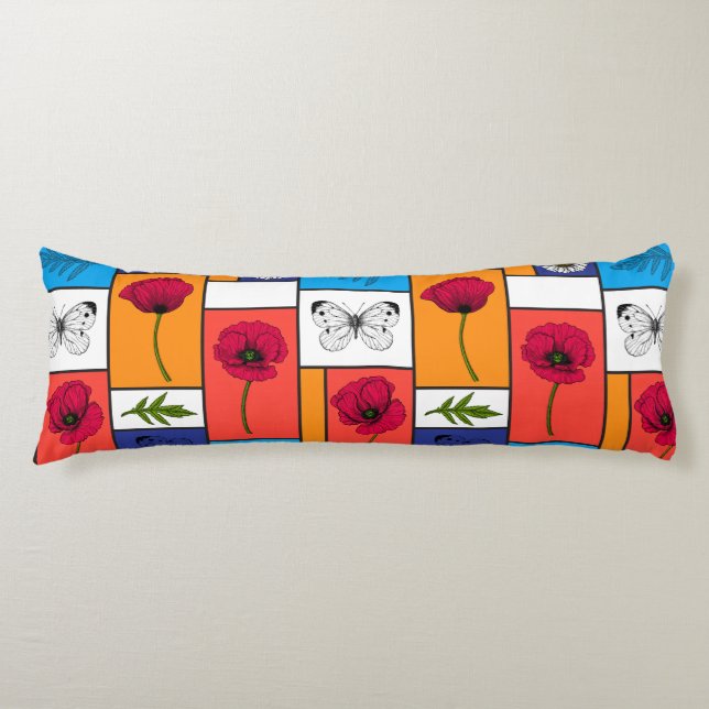 Poppies in colourful boxes body cushion (Front)