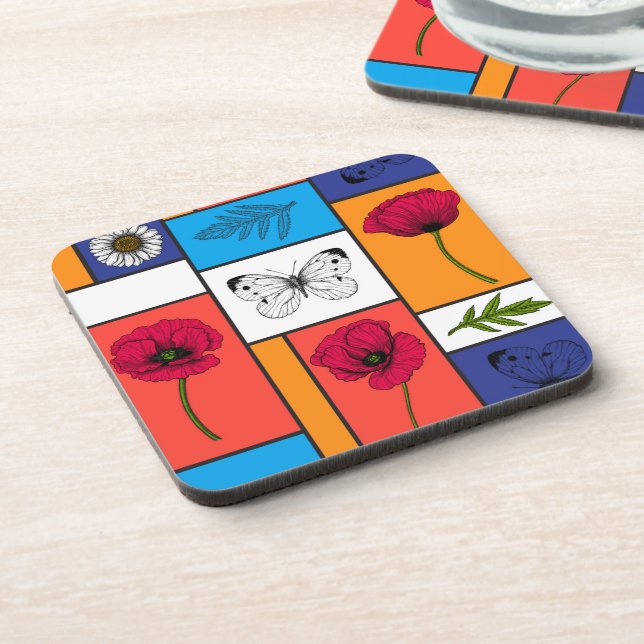 Poppies in colourful boxes coaster (Left Side)