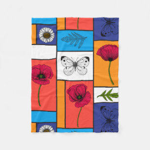 Poppies in colourful boxes fleece blanket