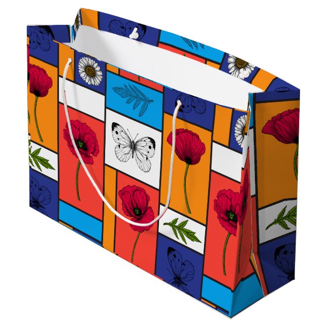 Poppies in colourful boxes large gift bag (Back Angled)