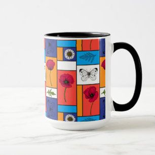 Poppies in colourful boxes mug