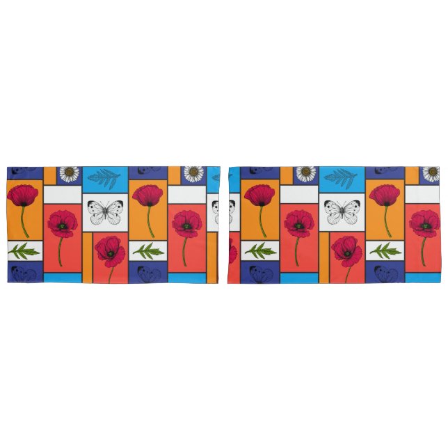 Poppies in colourful boxes pillowcase (Front-Set)