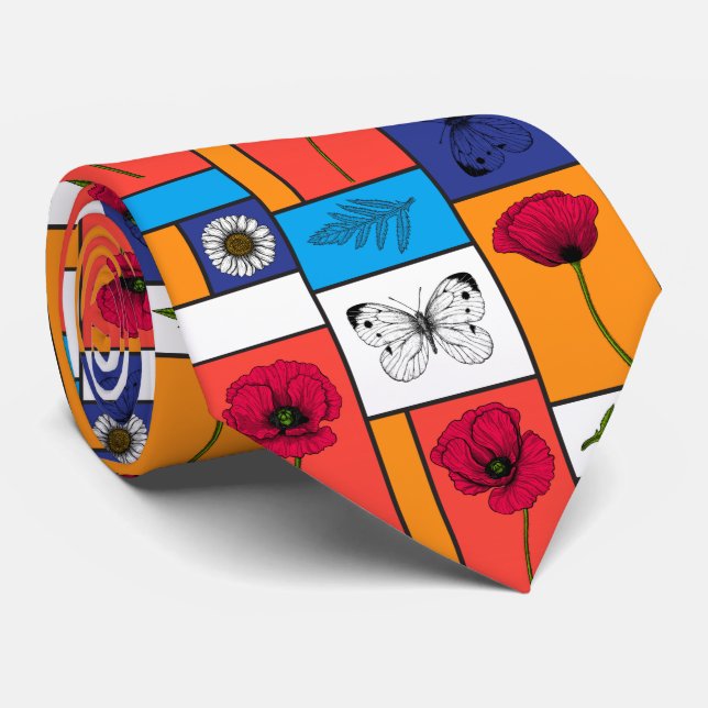 Poppies in colourful boxes tie (Rolled)