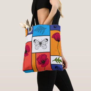 Poppies in colourful boxes tote bag