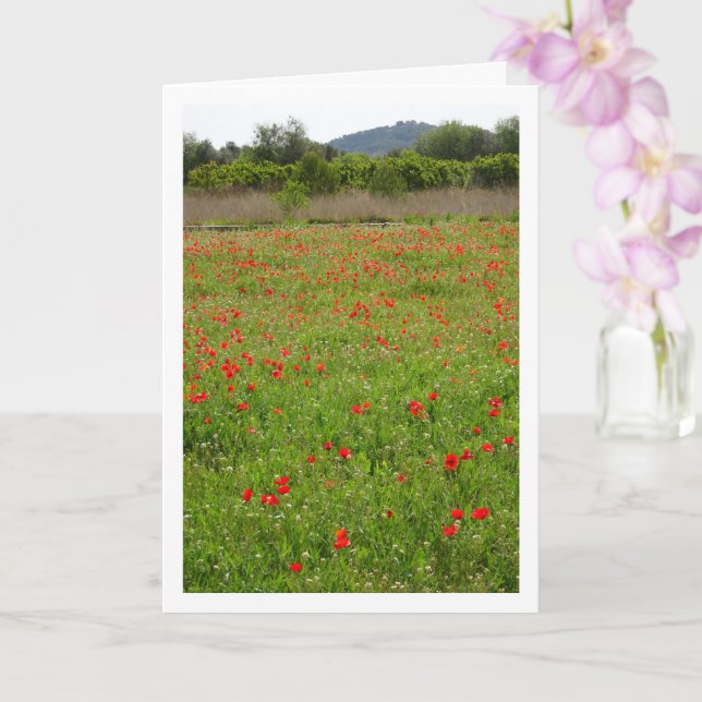 Poppies in Field Portrait Card (Orchid)