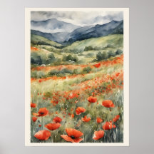 Poppies In The Field Natural Scene Watercolor