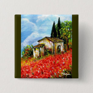 POPPIES IN TUSCANY 15 CM SQUARE BADGE
