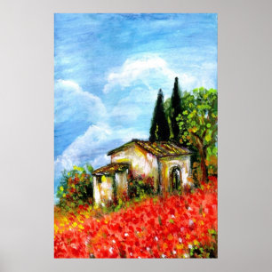 POPPIES IN TUSCANY POSTER