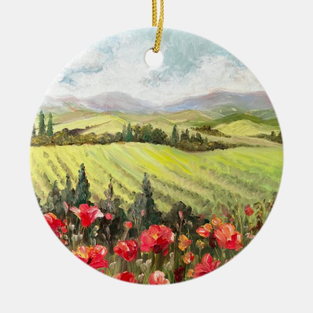 Poppies in Tuscany Scenic Ornament (Front)