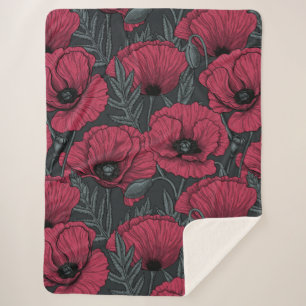 Poppies in Viva Magenta  Sherpa Blanket