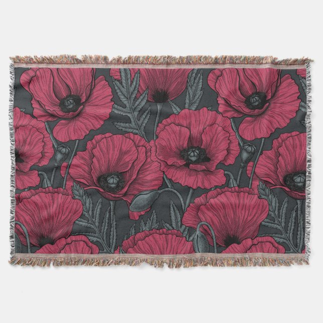 Poppies in Viva Magenta  Throw Blanket (Front)