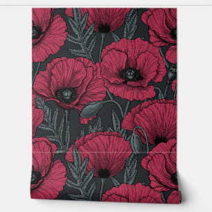 Poppies in Viva Magenta Wallpaper