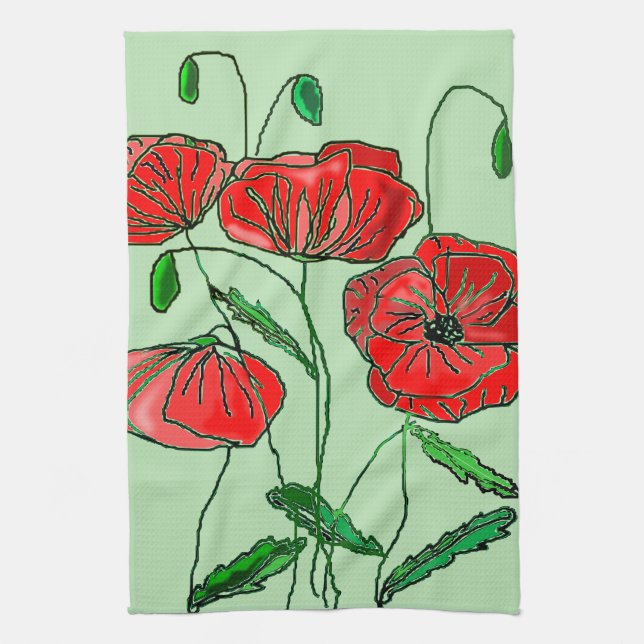 Poppies Kitchen Towel - Choose Colour (Vertical)