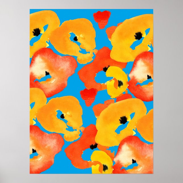 Poppies large flower art red orange poster (Front)